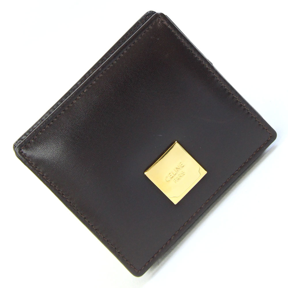 Celine wallet/coin case, dark brown leather, square mini wallet, for men and ...